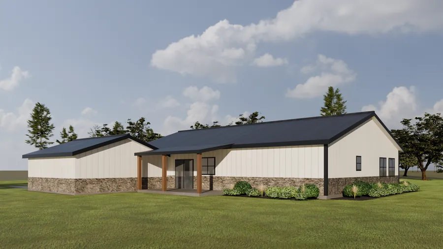 QJ-B4 40x60 barndominium rear view with covered patio